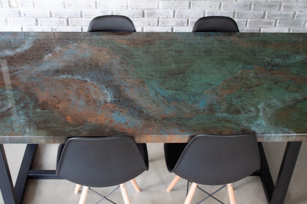 Blue Black and Gray Metallic Dining Room Table