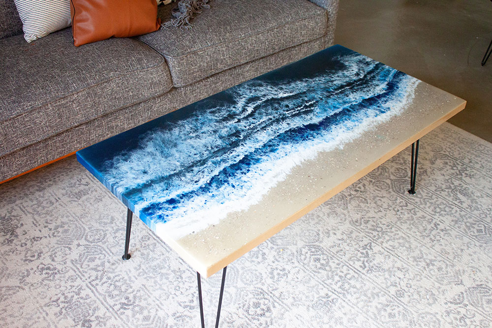 Dark Blue Epoxy Ocean Coffee Table